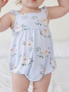 Blush Lotus bamboo Cosette bubble romper light blue floral 18-24 toddler
